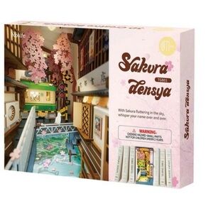Rolife Sakura Densya 3D Wooden DIY Miniature House Book Nook Set cherry blossom